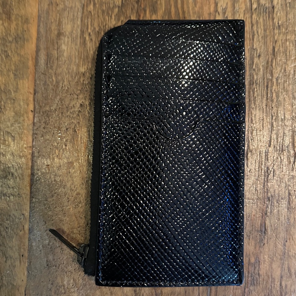 Acne studios black patent leather printed card holder wallet